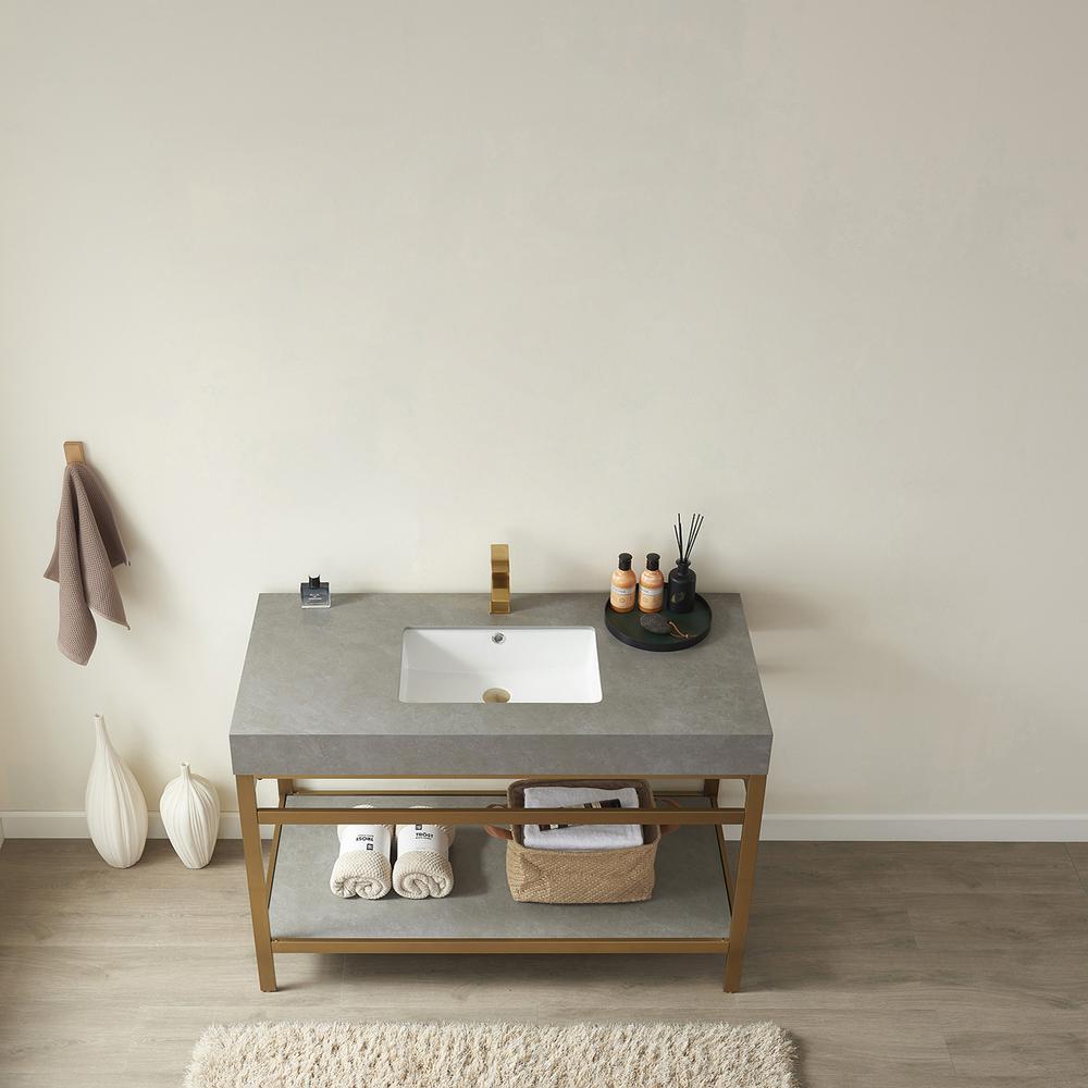 Single Sink Bath Vanity Metal Support with Grey Sintered Stone Top