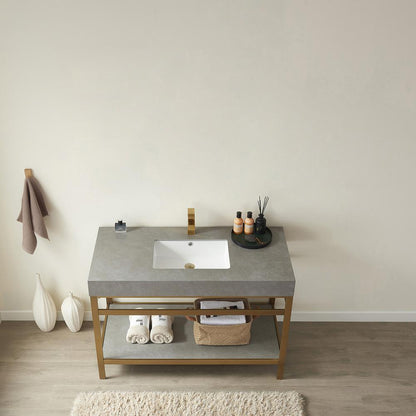 Single Sink Bath Vanity Metal Support with Grey Sintered Stone Top