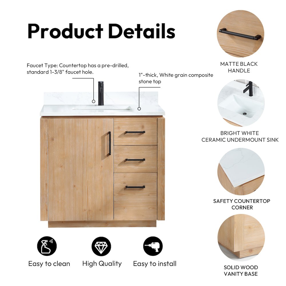 San 36" Free-standing Single Bath Vanity in Fir Wood Brown