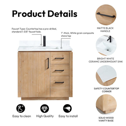 San 36" Free-standing Single Bath Vanity in Fir Wood Brown