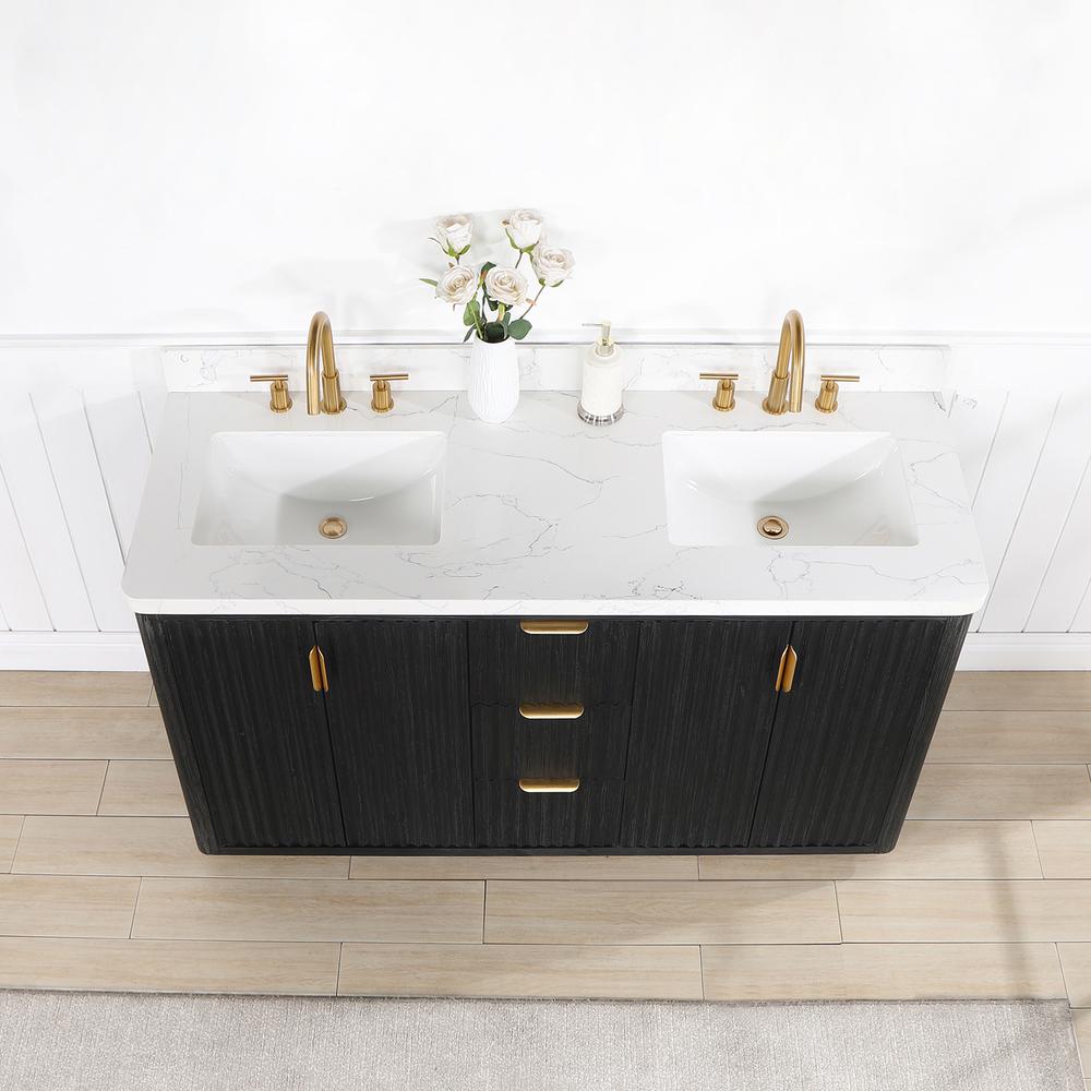 Free-standing Double Bathroom Vanity with Composite top in Lightning White