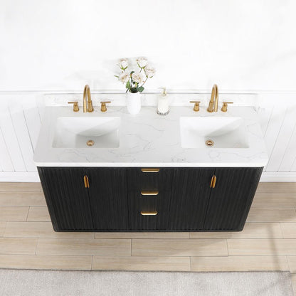 Free-standing Double Bathroom Vanity with Composite top in Lightning White