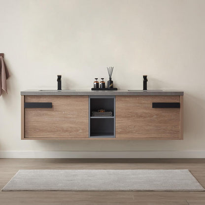 Carcastillo 72" Double Sink Bath Vanity with Grey Sintered Stone Top