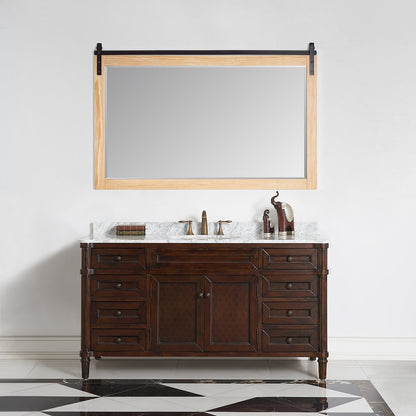Cortes 60" Rectangular Bathroom Vanity Barndoor Wall Mount Mirror in Pine