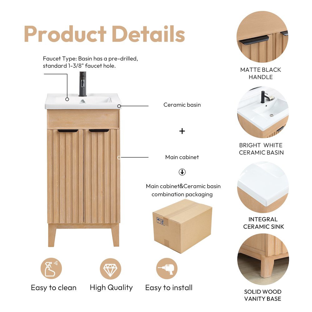 Palos 18" Free-standing Single Bath Vanity in Fir Wood Brown
