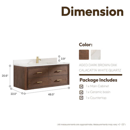 Cristo 48" Floating Single Bath Vanity in Aged Dark Brown Oak