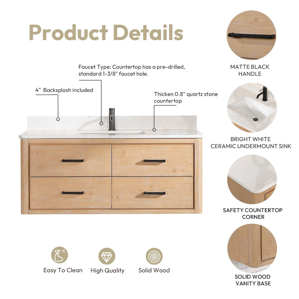 Cristo 48" Floating Single Bath Vanity in Fir Wood Brown