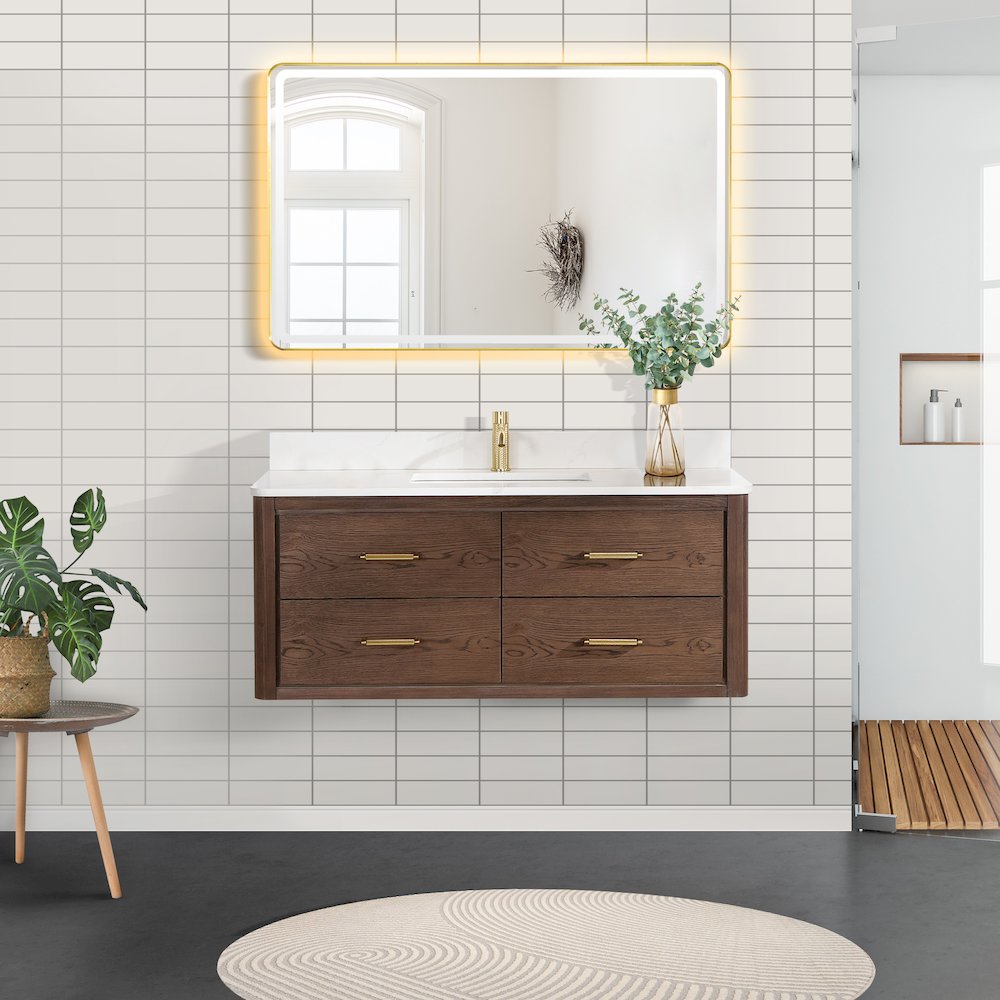 Cristo 48" Floating Single Bath Vanity in Aged Dark Brown Oak