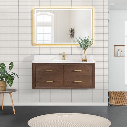 Cristo 48" Floating Single Bath Vanity in Aged Dark Brown Oak