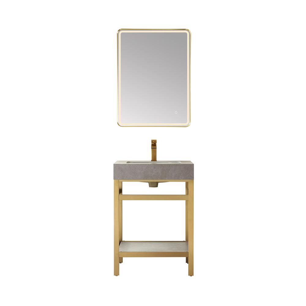 Single Sink Bath Vanity Metal Support with Grey Sintered Stone Top and Mirror