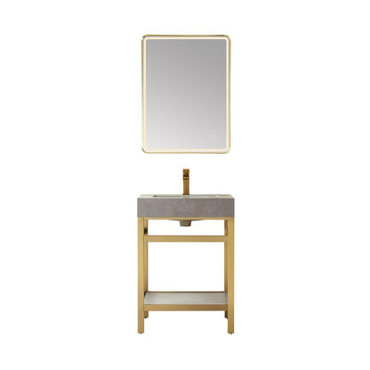 Single Sink Bath Vanity Metal Support with Grey Sintered Stone Top and Mirror