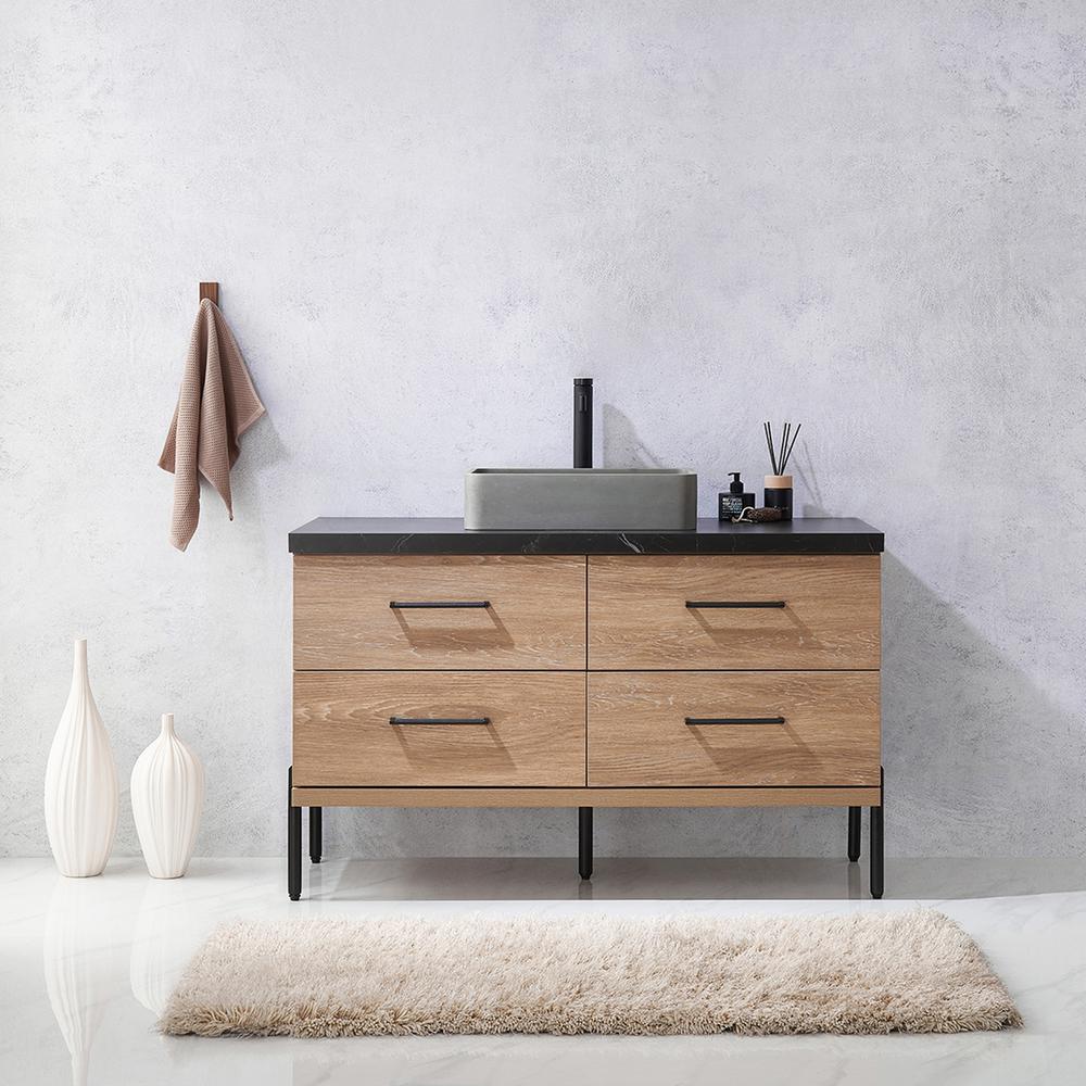 Single Sink Bath Vanity with Black Sintered Stone Top with Concrete Sink
