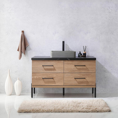 Single Sink Bath Vanity with Black Sintered Stone Top with Concrete Sink