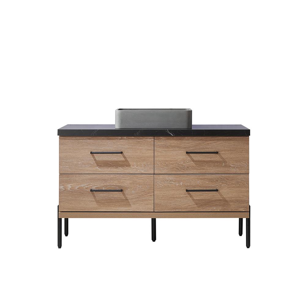 Single Sink Bath Vanity with Black Sintered Stone Top with Concrete Sink