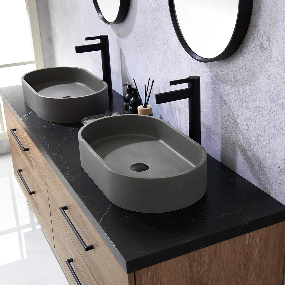 Double Sink Bath Vanity with Sintered Stone Top with Concrete Sink and Mirror