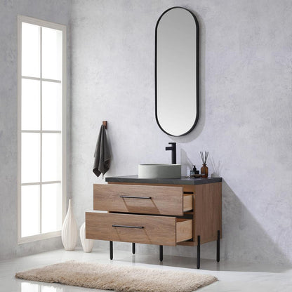 Single Sink Bath Vanity with Sintered Stone Top with Concrete Sink and Mirror