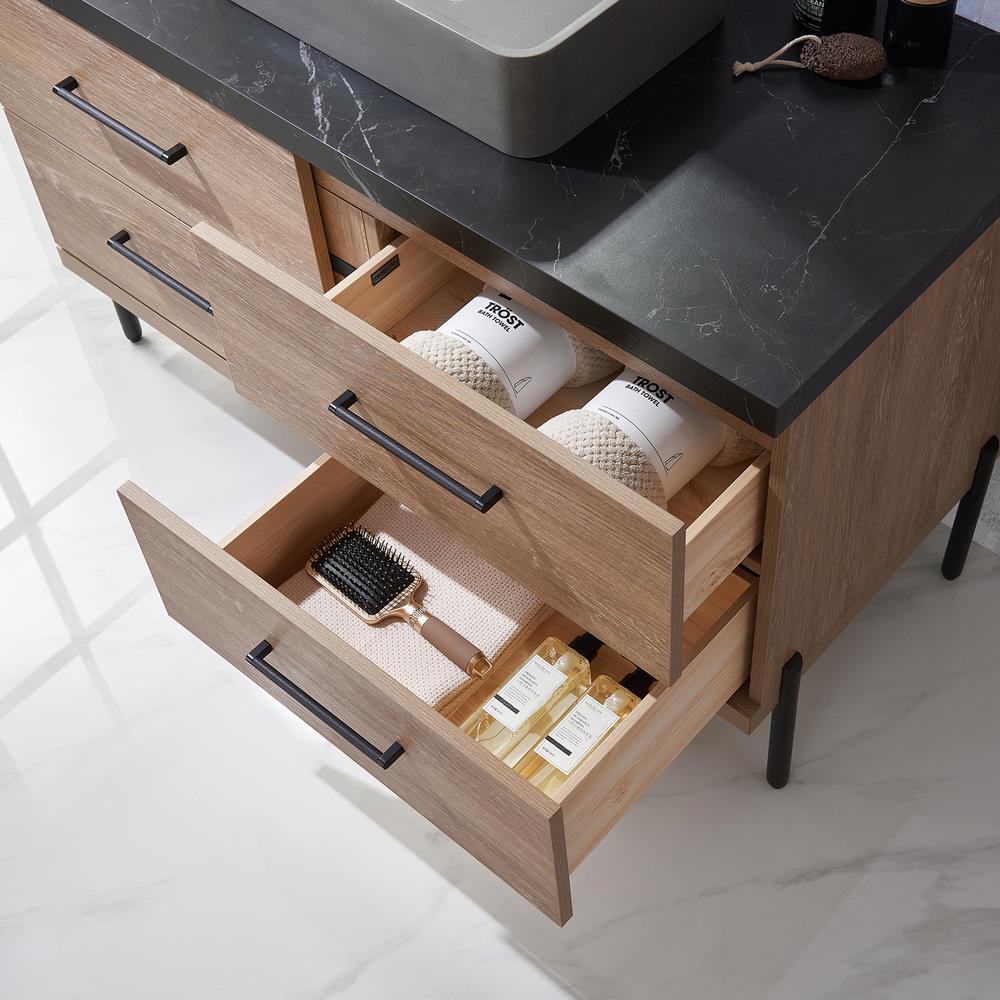 Single Sink Bath Vanity with Black Sintered Stone Top with Concrete Sink