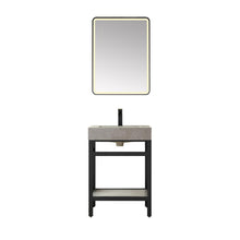 Single Sink Bath Vanity Metal Support with Grey Sintered Stone Top and Mirror