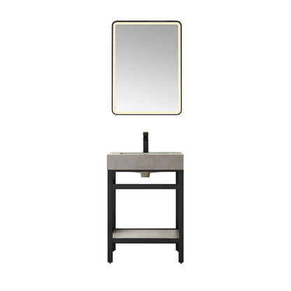 Single Sink Bath Vanity Metal Support with Grey Sintered Stone Top and Mirror