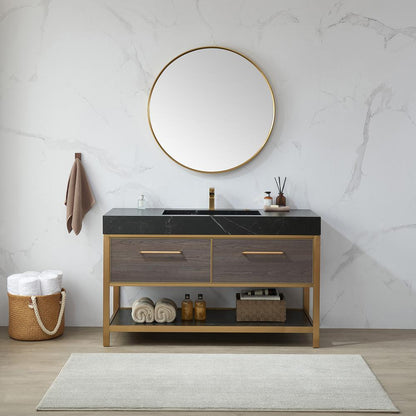 Cascante 35.4 in. W x 35.4 in. H Round Metal Wall Mirror in Brushed Gold