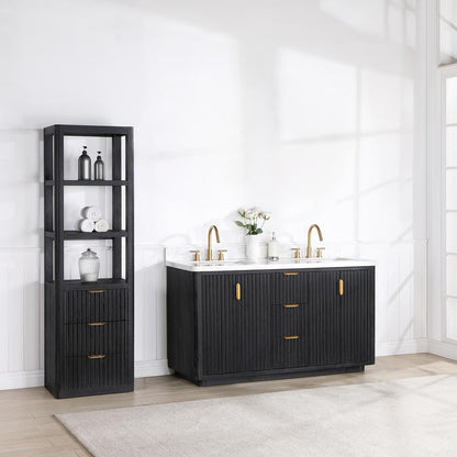 Free-standing Double Bathroom Vanity with Composite top in Lightning White