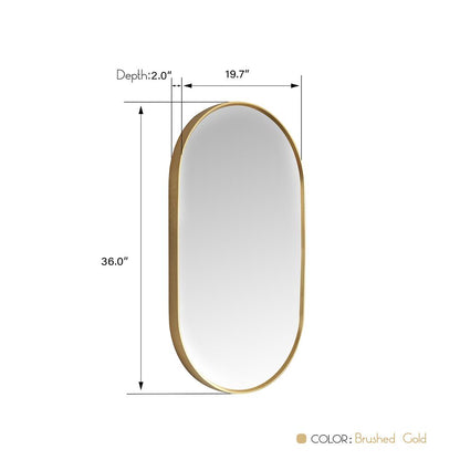 Miajadas 20 in. W x 36 in. H Oval Metal Wall Mirror in Brushed Gold