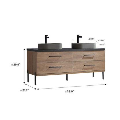 Double Sink Bath Vanity with Sintered Stone Top with Concrete Sink and Mirror