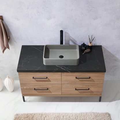 Single Sink Bath Vanity with Black Sintered Stone Top with Concrete Sink