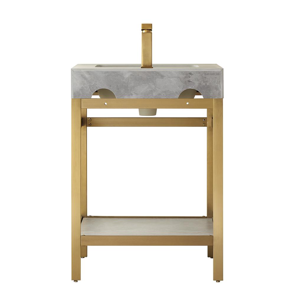 Single Sink Bath Vanity Metal Support with Grey Sintered Stone Top and Mirror
