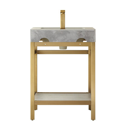 Single Sink Bath Vanity Metal Support with Grey Sintered Stone Top and Mirror
