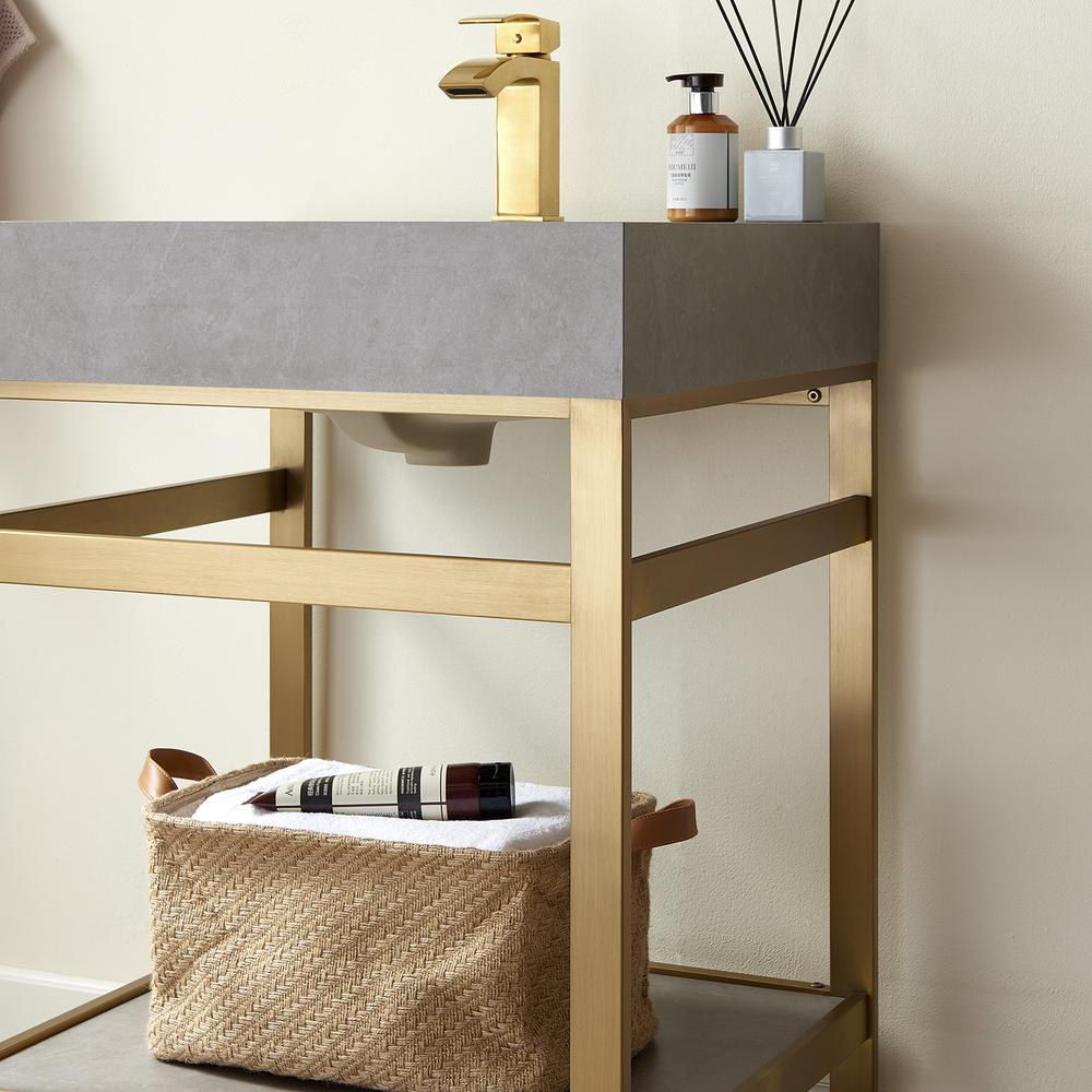 Single Sink Bath Vanity Metal Support with Grey Sintered Stone Top and Mirror