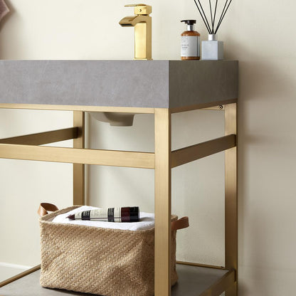 Single Sink Bath Vanity Metal Support with Grey Sintered Stone Top and Mirror