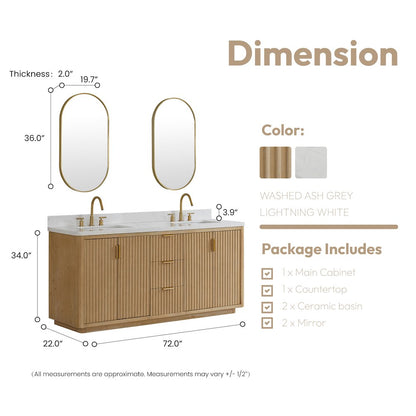 Cádiz 72in. Free-standing Double Bathroom Vanity in Washed Ash Grey