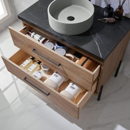 Single Sink Bath Vanity with Sintered Stone Top with Concrete Sink and Mirror