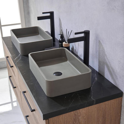 Double Sink Bath Vanity with Black Sintered Stone Top with Concrete Sink