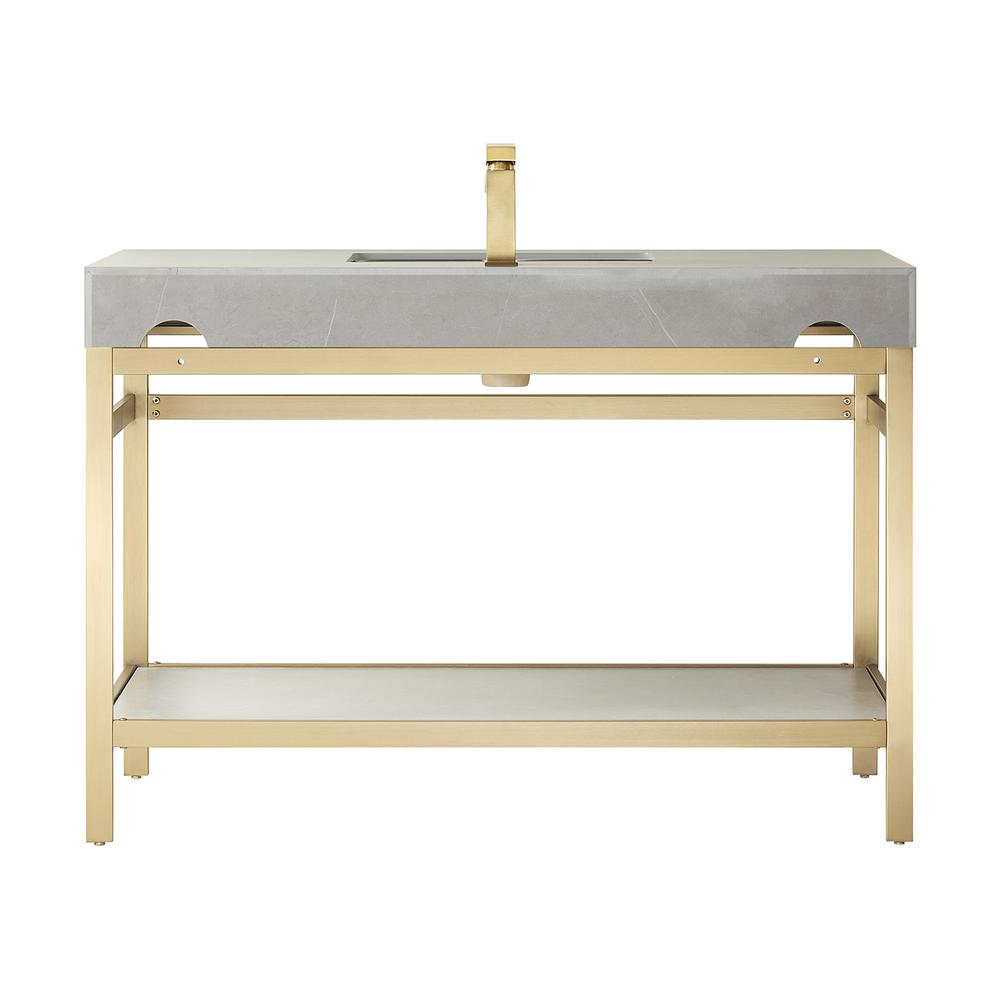 Single Sink Bath Vanity Metal Support with Grey Sintered Stone Top