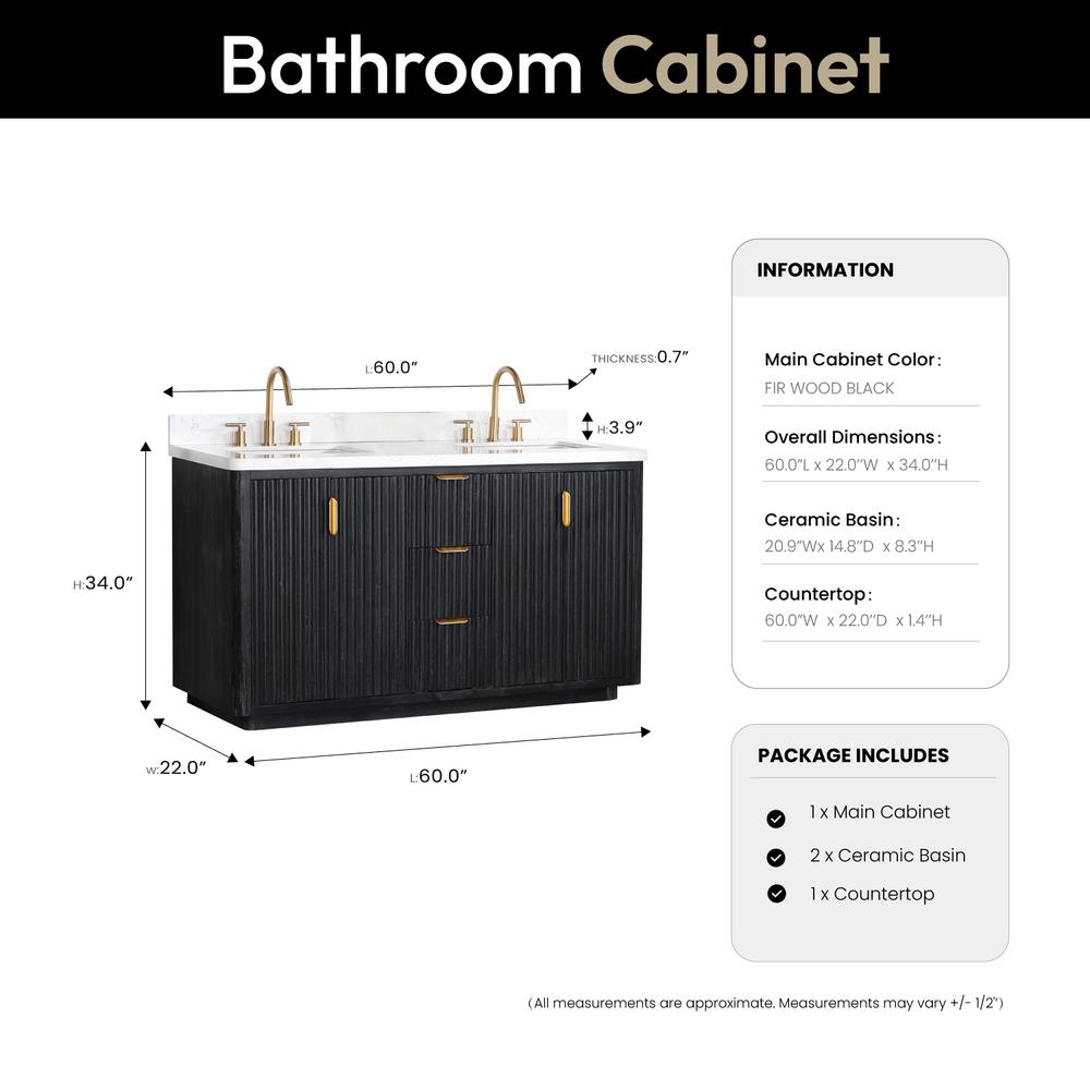 Free-standing Double Bathroom Vanity with Composite top in Lightning White
