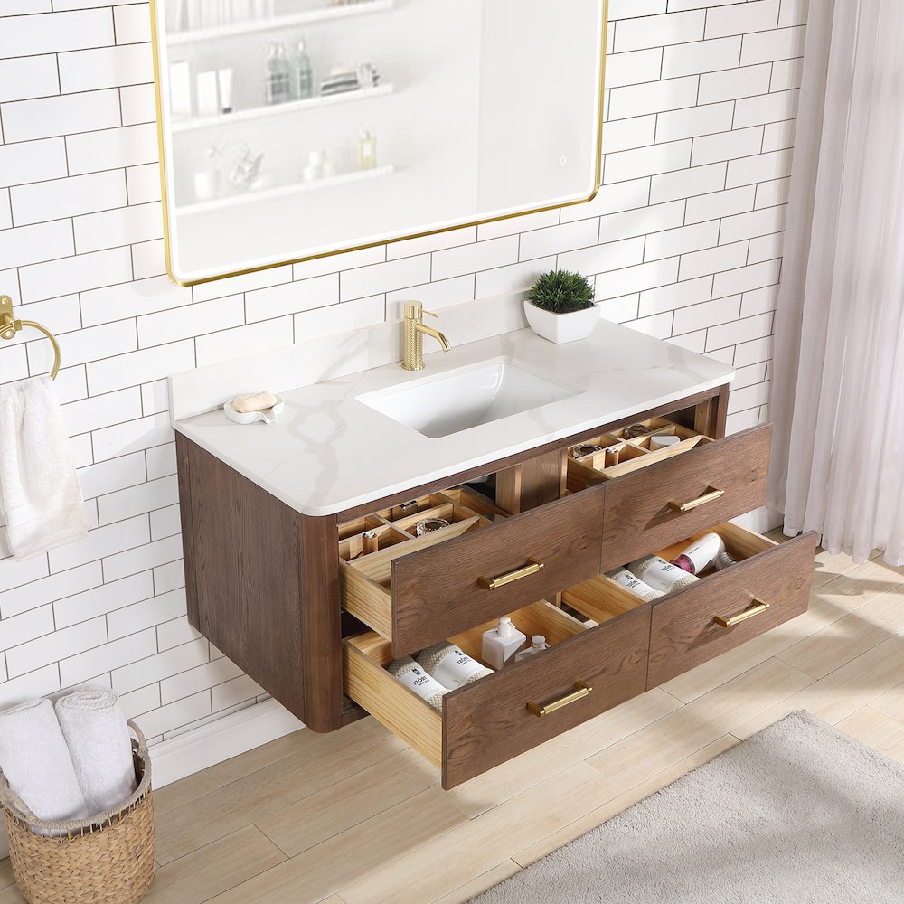 Cristo 48" Floating Single Bath Vanity in Aged Dark Brown Oak