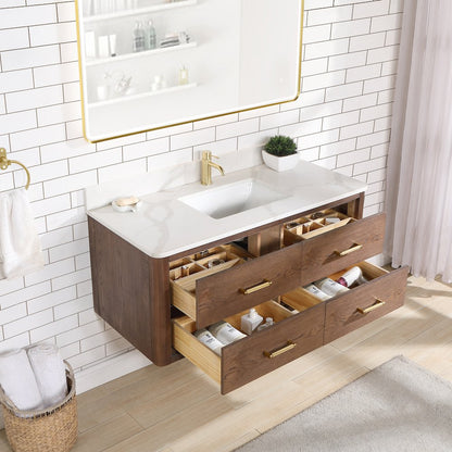 Cristo 48" Floating Single Bath Vanity in Aged Dark Brown Oak