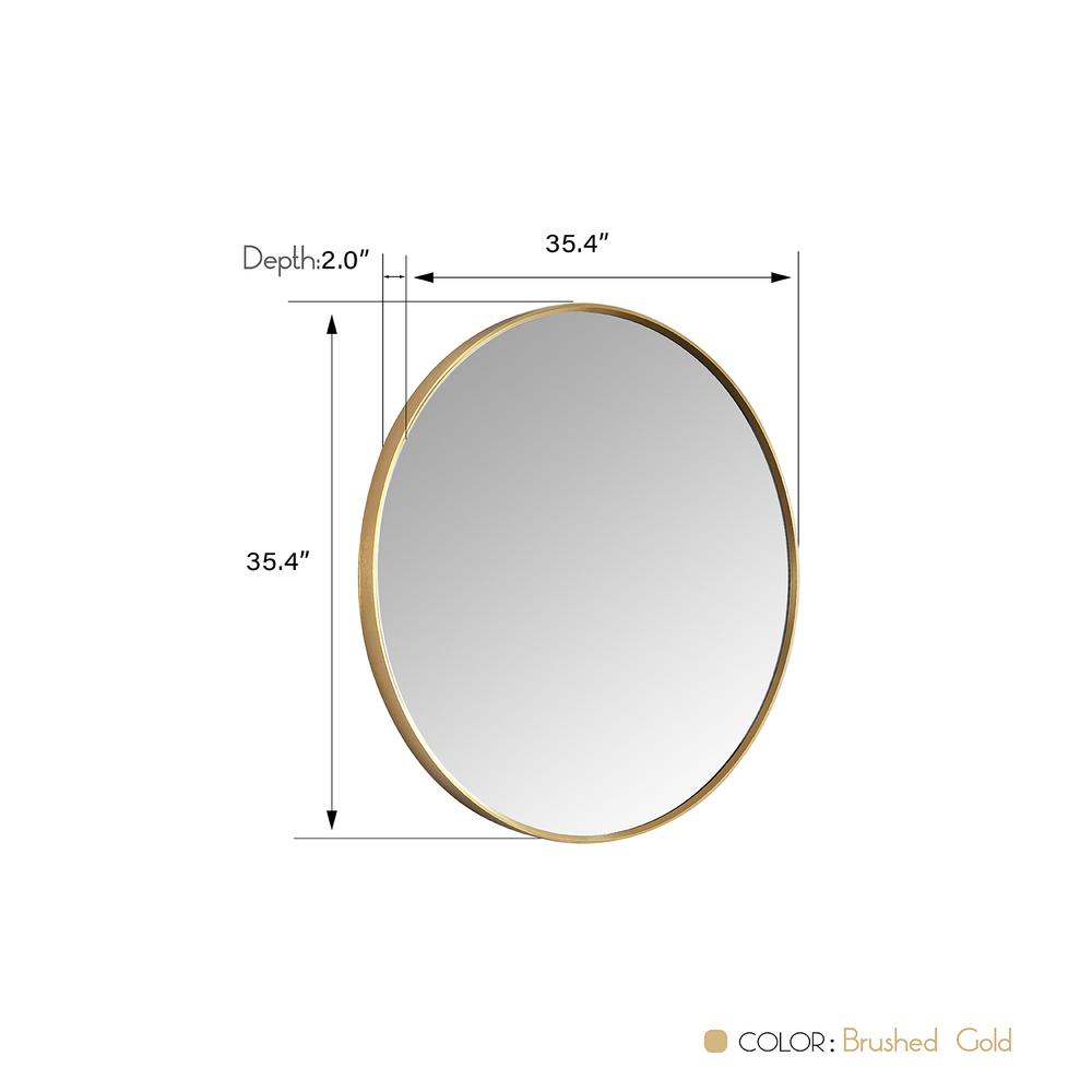 Cascante 35.4 in. W x 35.4 in. H Round Metal Wall Mirror in Brushed Gold