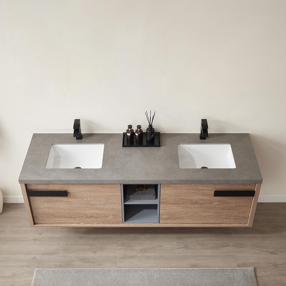Carcastillo 72" Double Sink Bath Vanity with Grey Sintered Stone Top