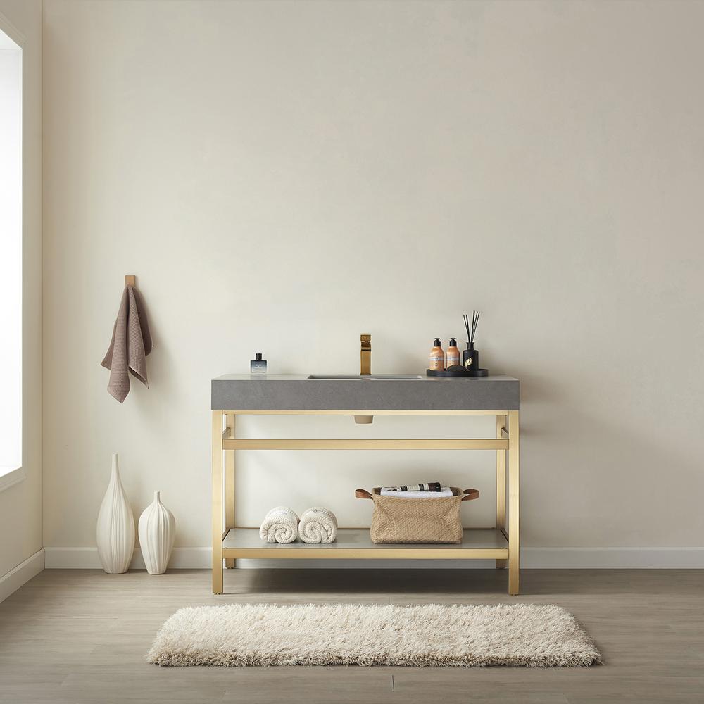 Single Sink Bath Vanity Metal Support with Grey Sintered Stone Top