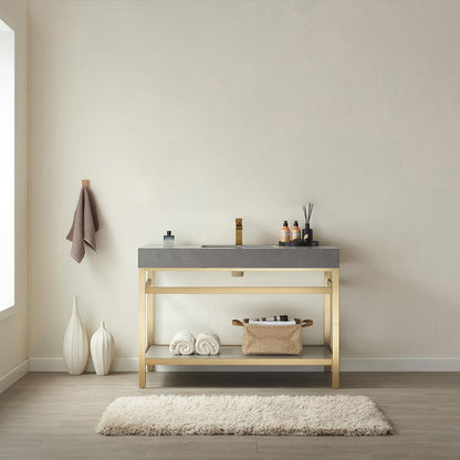 Single Sink Bath Vanity Metal Support with Grey Sintered Stone Top