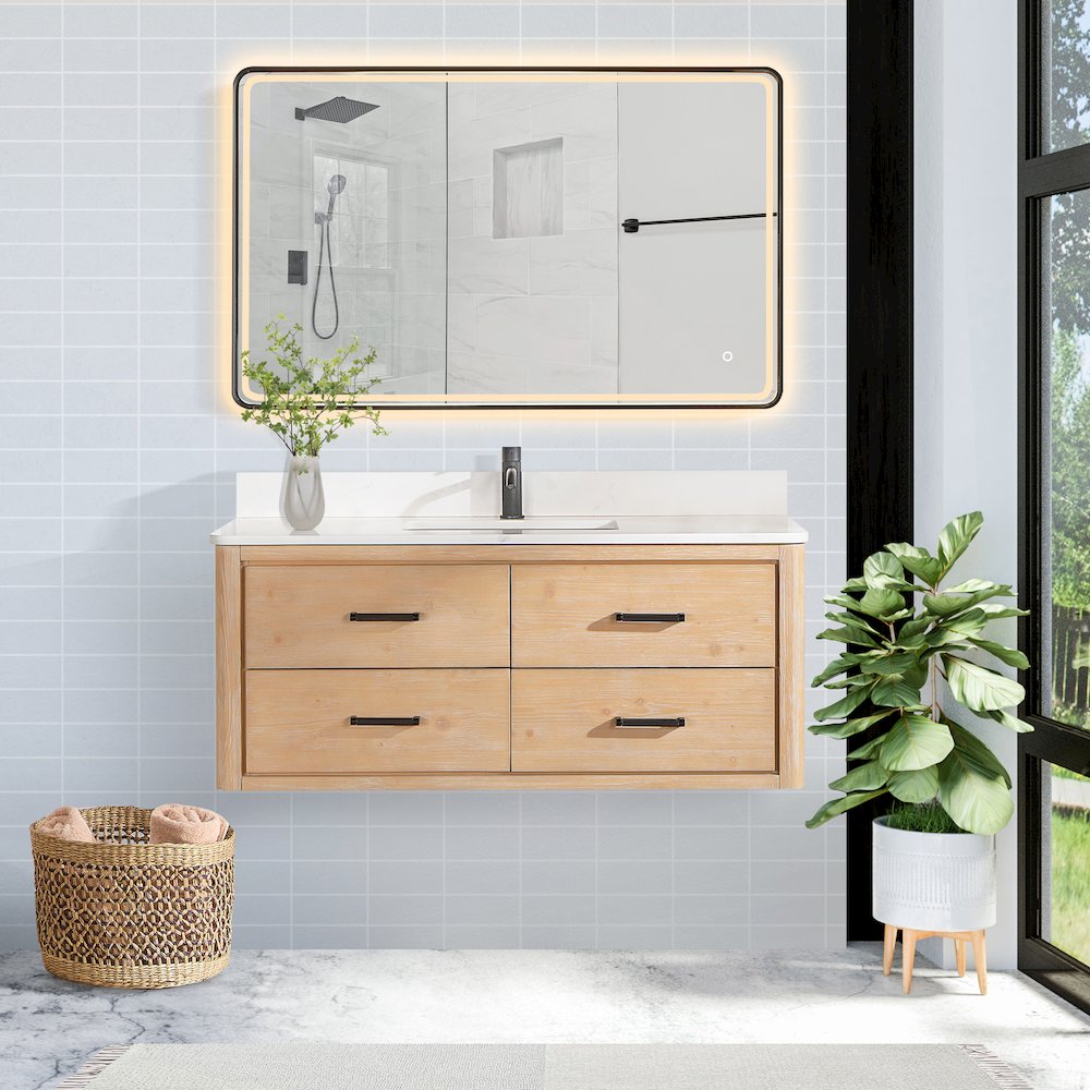 Cristo 48" Floating Single Bath Vanity in Fir Wood Brown