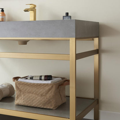 Single Sink Bath Vanity Metal Support with Grey Sintered Stone Top