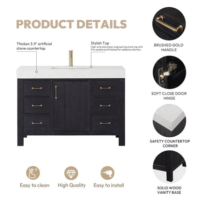 León 48in. Free-standing Single Bathroom Vanity in Fir Wood Black