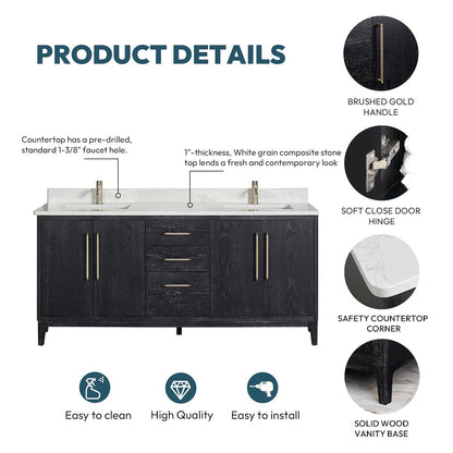 Gara 72" Free-standing Double Bath Vanity in Fir Wood Black