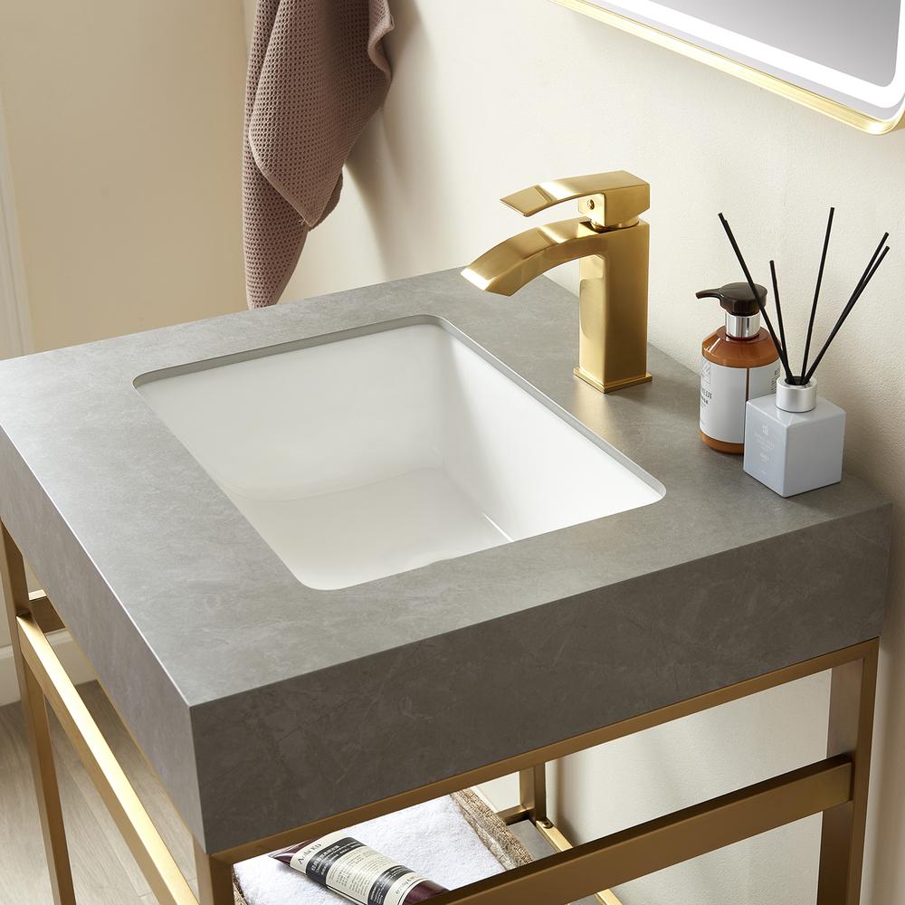Single Sink Bath Vanity Metal Support with Grey Sintered Stone Top and Mirror