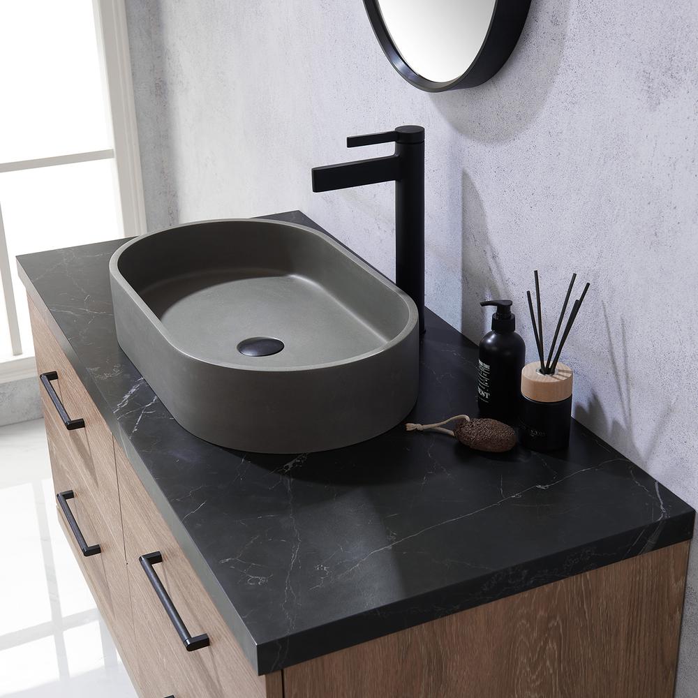 Single Sink Bath Vanity with Sintered Stone Top with Concrete Sink and Mirror