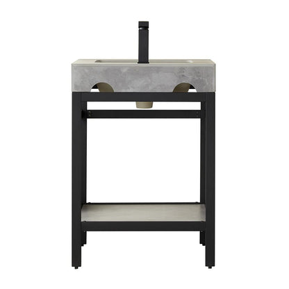 Single Sink Bath Vanity Metal Support with Grey Sintered Stone Top and Mirror